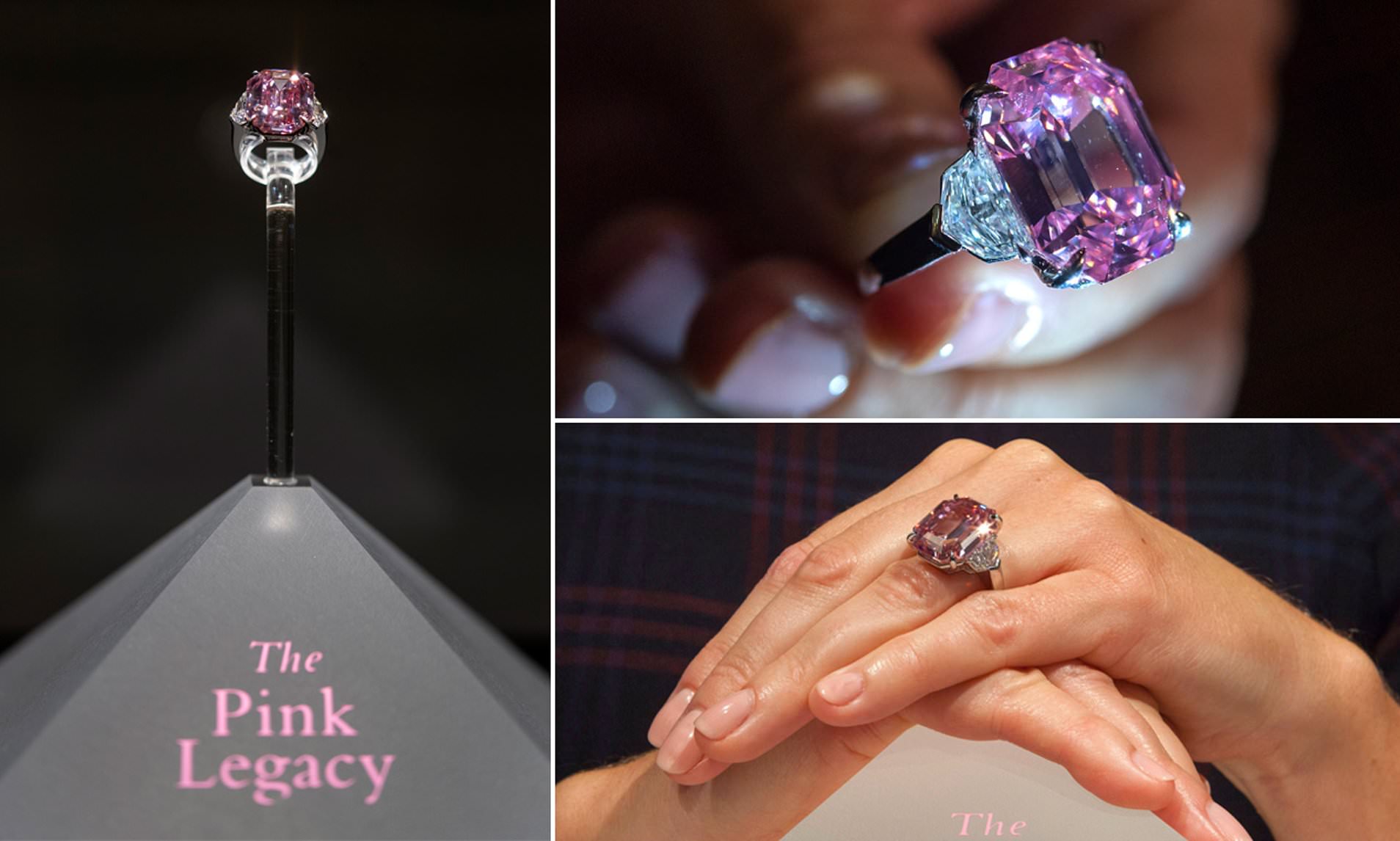The Pink Legacy diamond in its exquisite display at Christie's auction